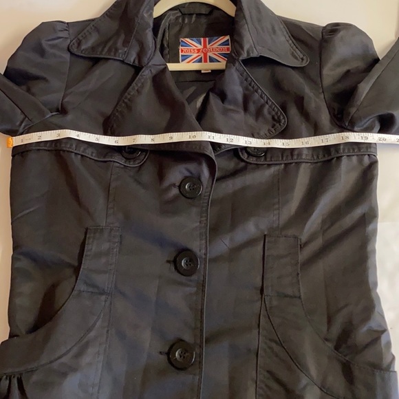 Miss London -Jet Black trench coat with puff shoulder and 2 pockets Size Large - Picture 4 of 8